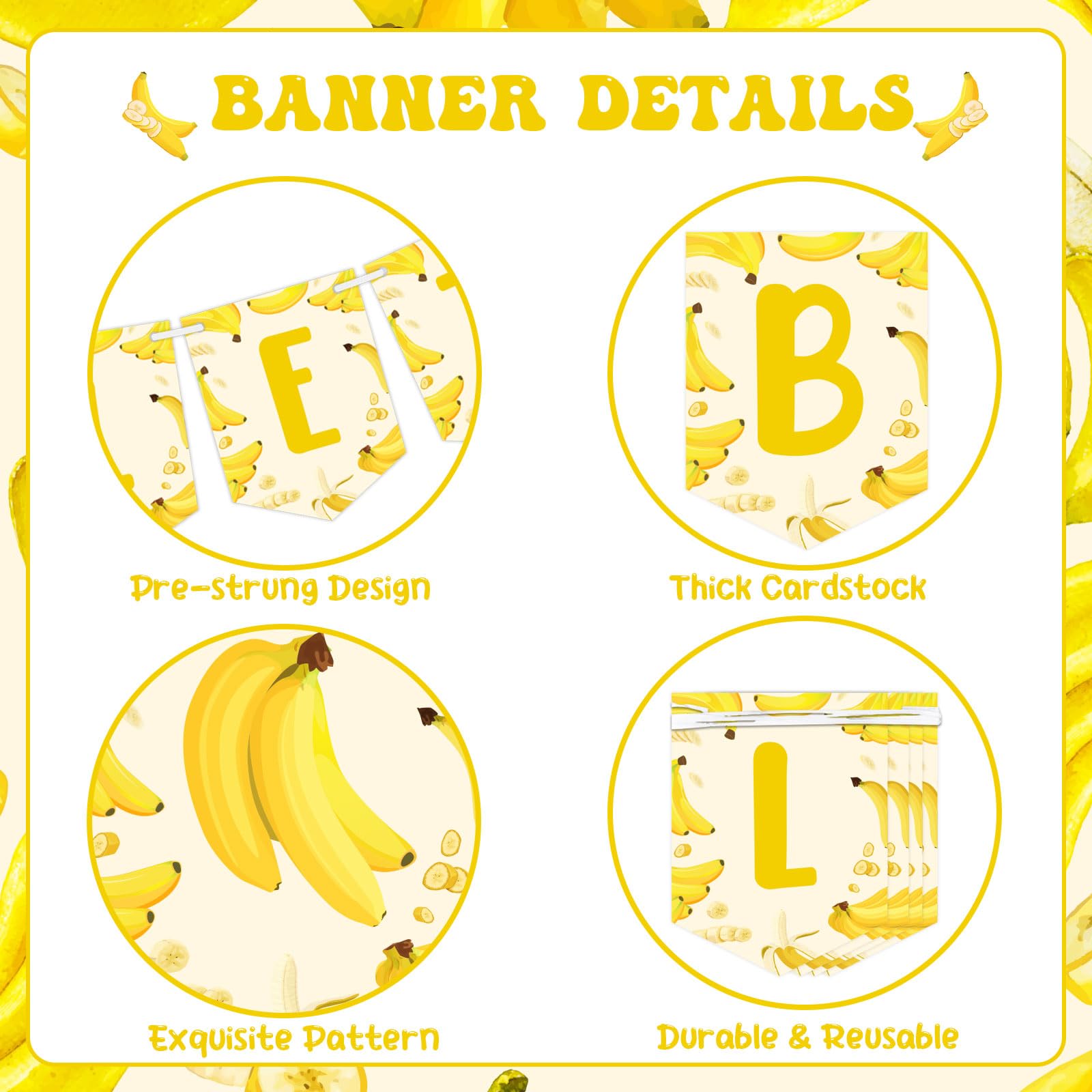 Banana Birthday Decorations Let's Go Bananas Banner Gold Banana Theme Garland for 1st Birthday Baby Shower Banana Fruit Themed Party