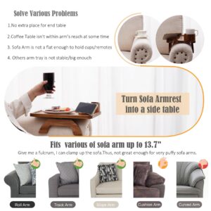 Nnewvante Couch Cup Holder Tray, 3 in 1 Large 15.36"x9.85" Acacia Wood Sofa Arm Clip on Tray Table with 360°Rotated Phone Holder on Armrest