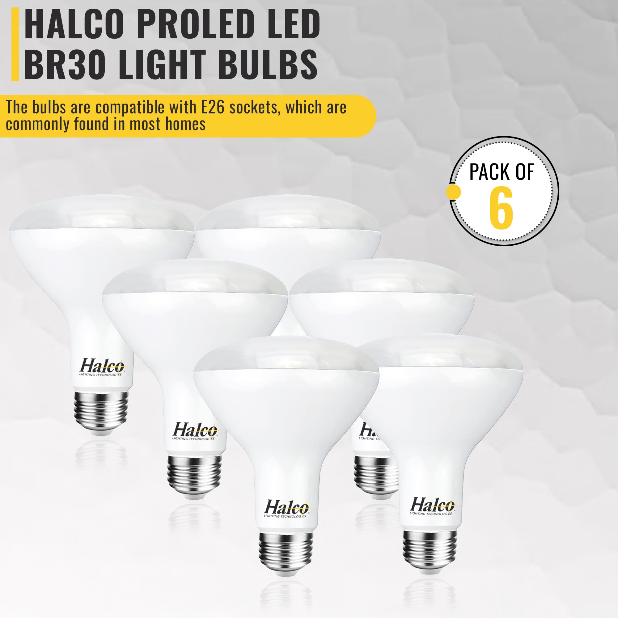 Halco ProLED BR30 Flood Led Light Bulbs, Dimmable, 8W 650 Lumens, 3000K Warm White 25000 Houers E26 Base, UL CRI 80 6-Pack