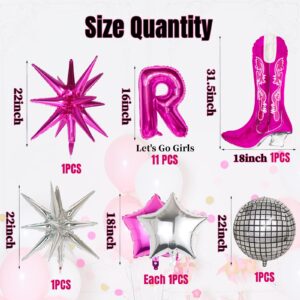 17Pcs Western Cowgirl Disco Theme Party Decorations Supplies, Let's Go Girls Bridal Shower 90s 80s Bachelorette Last Cowgirl Boot Pink Silver Foil Balloons