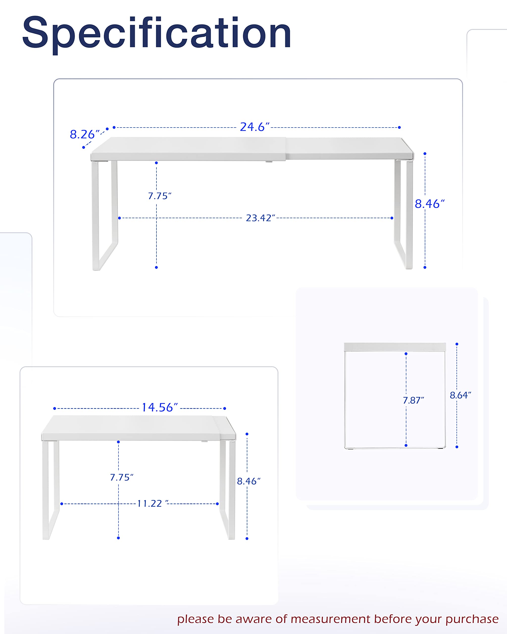 Nxconsu Cabinet Shelf Expandable Organizer Riser Rack for Kitchen Pantry Cupboard Under Sink Countertop Home Organization Extra Storage Space Saver Heavy Duty Metal Edgeless Design White