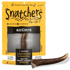 snatchers elk antlers for dogs – long lasting dog chews and dog toys for aggressive chewers, naturally shed deer antlers for dogs processed in the usa, no additives (small, 1 count)