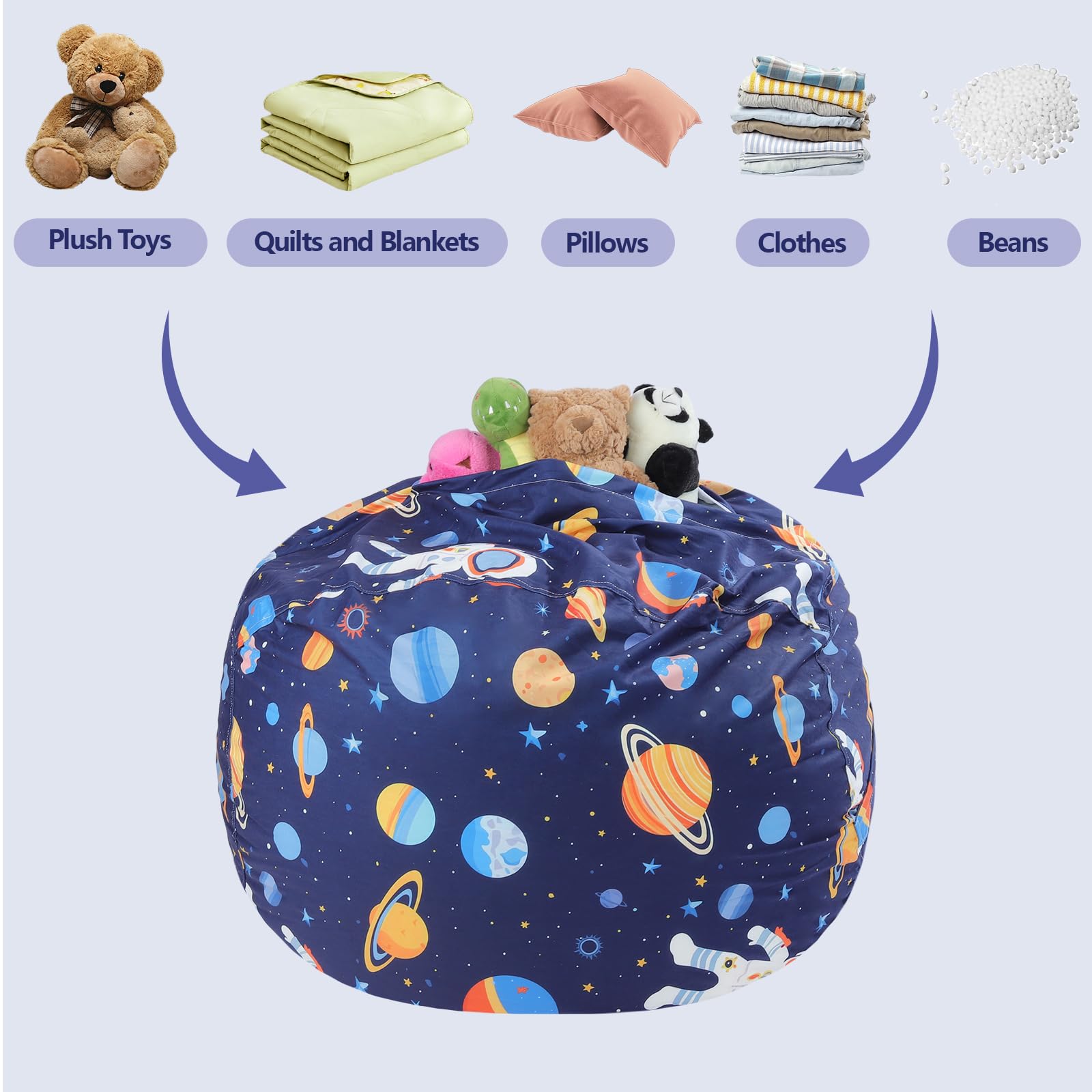 Decalsweet Bean Bag Chair for Kids Stuffed Animal Storage Beanbag Chairs,Toddler Toy Storage Organizer for Girls and Boys,32'' Cover（No Filling) Only,Upgraded Materials