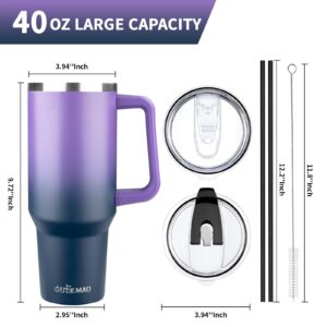 GUDEMAO 40 oz Tumbler with Handle, Insulated Tumbler with Lid and Straw, Reusable Stainless Steel Vacuum Insulated Cup, 100% Leak Proof Thermal Travel Coffee Mug Cup for Cold and Hot(Purple Navy blue)