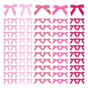 meseey 100 pcs 1.5 inches premade craft bows self adhesive pink hot pink valentines satin ribbon bows for treat bags gift wrapping basket wedding baby shower brithday party(pink set)