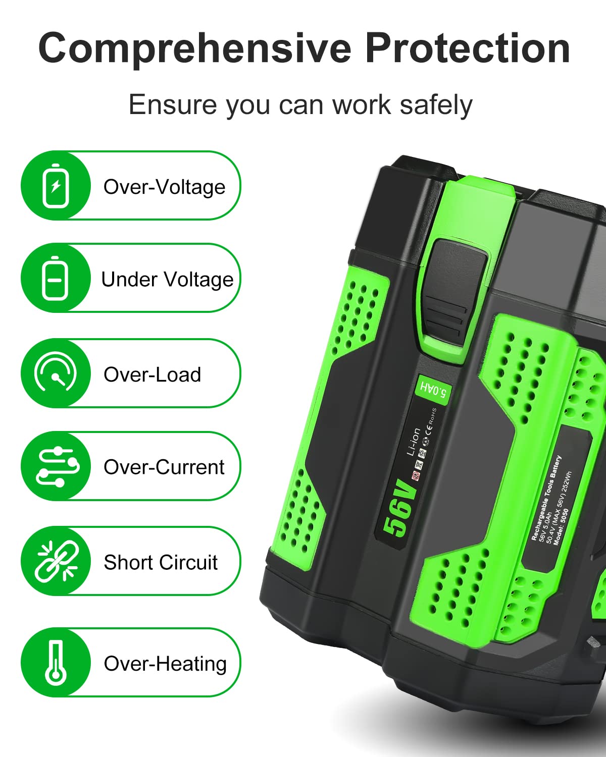 Komifolen 56v 5.0Ah Lithium Ion Replacement Battery Compatible with EGO BA1400T BA2800T BA1120 BA4200