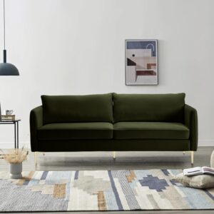 rxrrxy modern 85” velvet loveseat sofa couch, mid-century love seat sofa for living room, oversized 2 seater couches sofa with square arm and 5 sturdy metal legs for living room, bedroom (olive green)