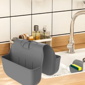 sponge holder for kitchen sink, silicone sink saddle caddy organizer rack, sponges holder over faucet, hanging kitchen sink organizer accessories rack basket - dark gray