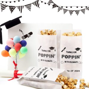 Sunnychicc 200 Pcs Class of 2025 Popcorn Bags Graduation Party Favors Snack Goodie Cookie Bags Grease Resistant Paper Individual Servings for Graduation Party Favors Pop Corn Bag Bulk(Poppin)