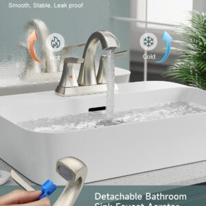 Brushed Nickel Bathroom Sink Faucet - Rainsworth 4 inch Widerspread Bathroom Faucets for 3 Hole with 2-Handles Pop-up Drain, Touch on Morden Faucet for Vanity RV Bath