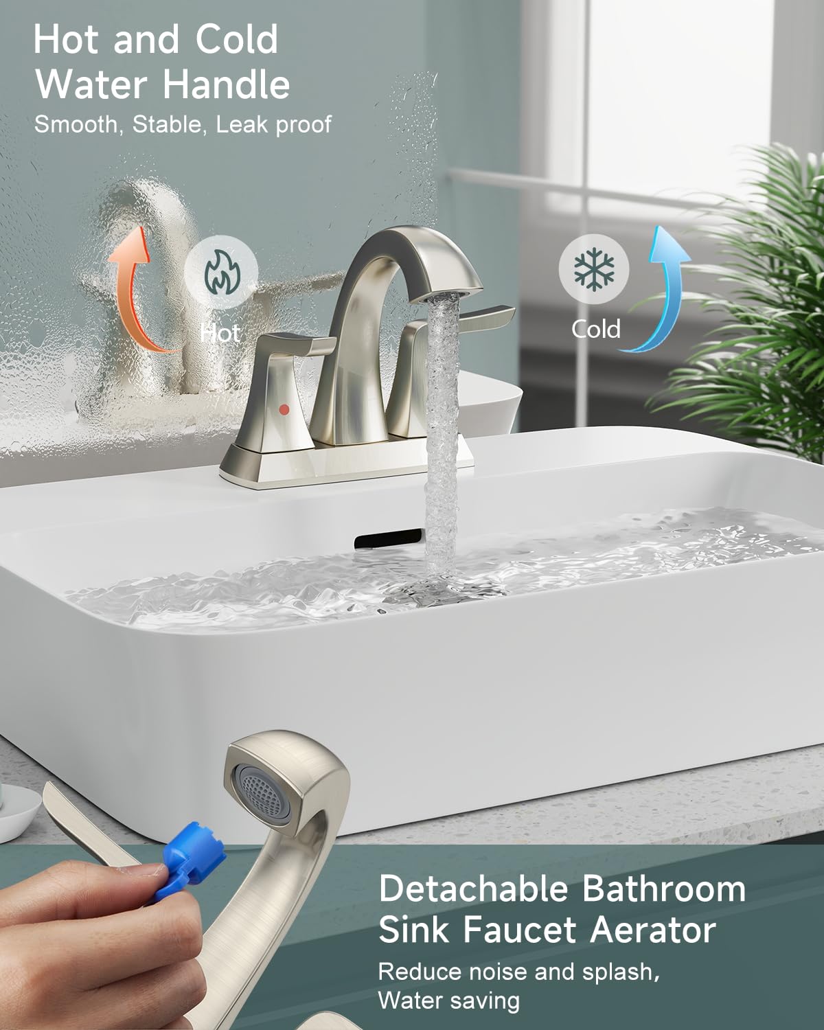 Brushed Nickel Bathroom Sink Faucet - Rainsworth 4 inch Widerspread Bathroom Faucets for 3 Hole with 2-Handles Pop-up Drain, Touch on Morden Faucet for Vanity RV Bath