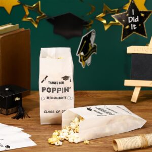 Sunnychicc 200 Pcs Class of 2025 Popcorn Bags Graduation Party Favors Snack Goodie Cookie Bags Grease Resistant Paper Individual Servings for Graduation Party Favors Pop Corn Bag Bulk(Poppin)