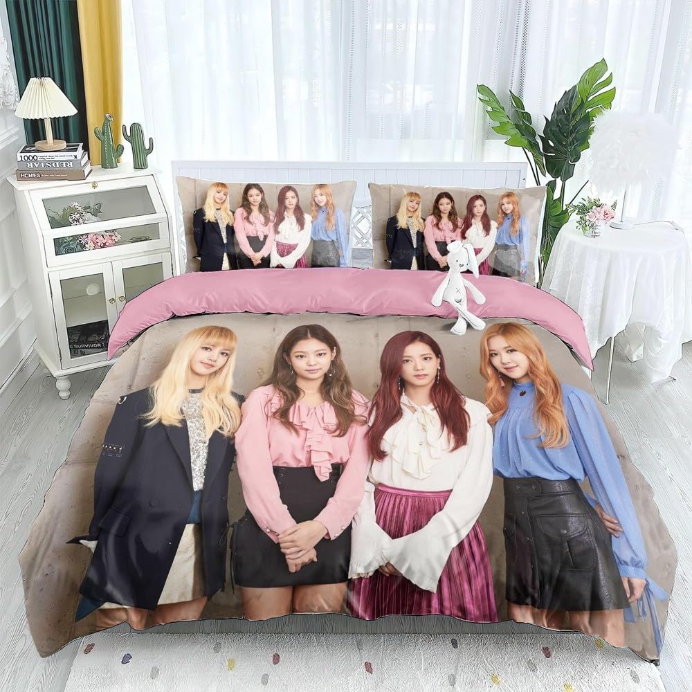 ZoikoM K-Pop Style 3-Pcs Bed Set - 1 Comforter Cover + 2 Pillowcases, Soft Microfiber, Trendy Teen Girls Bedding (3,Queen 90x90in + 20x30in)