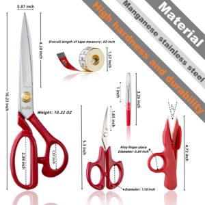 Fengliren Sewing Scissors Professional 10 inch Heavy Duty Fabric Shears for Tailoring Leather Cloth Red Industrial Strength High Carbon Steel Tailor Shears for Home Office Dressmakers