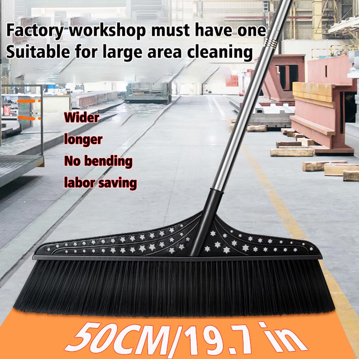 Heavy Duty Outdoor Angle Broom with 20" Wide 51" Long Handle Stiff Bristles Sweeper Perfect for Driveway/Courtyard/Industry Area/Lobby/Mall/Garage/Wood/Stone/Tile/Concrete Floor Sweeping