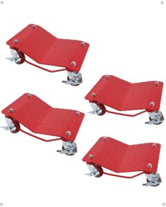 garvee car dolly set of 4 with 6000 lbs capacity, carbon steel heavy duty car mover wheel dollies with antiskid plate & 360 degree rotatable wheel, 16"*13", red