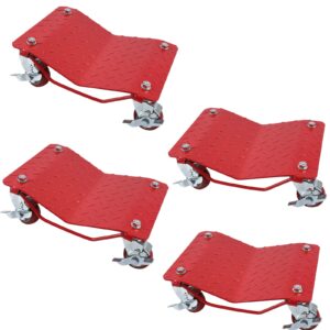 Garvee Car Dolly Set of 4 with 6000 lbs Capacity, Carbon Steel Heavy Duty Car Mover Wheel Dollies with Antiskid Plate & 360 Degree Rotatable Wheel, 16"*13", Red