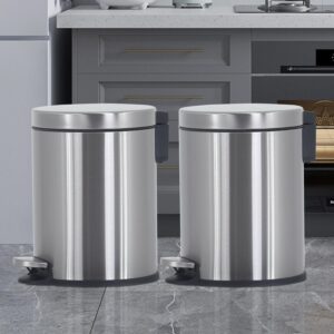 6 liter /1.6 gallon bathroom trash can with lid, round small trash can kitchen garbage can waterproof stainless steel trash can with removable inner bucket & soft-close, anti-fingerprint, 2 pack