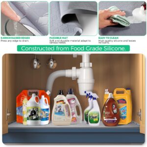 TRZZ Under Sink Mat 34" x 22", Under Kitchen Sink Mat Waterproof, Silicone Under Sink Mat for Shelf Liner Organizer, Cabinet Sink Protector Drip Tray for Bottom Kitchen, Bathroom (Grey)