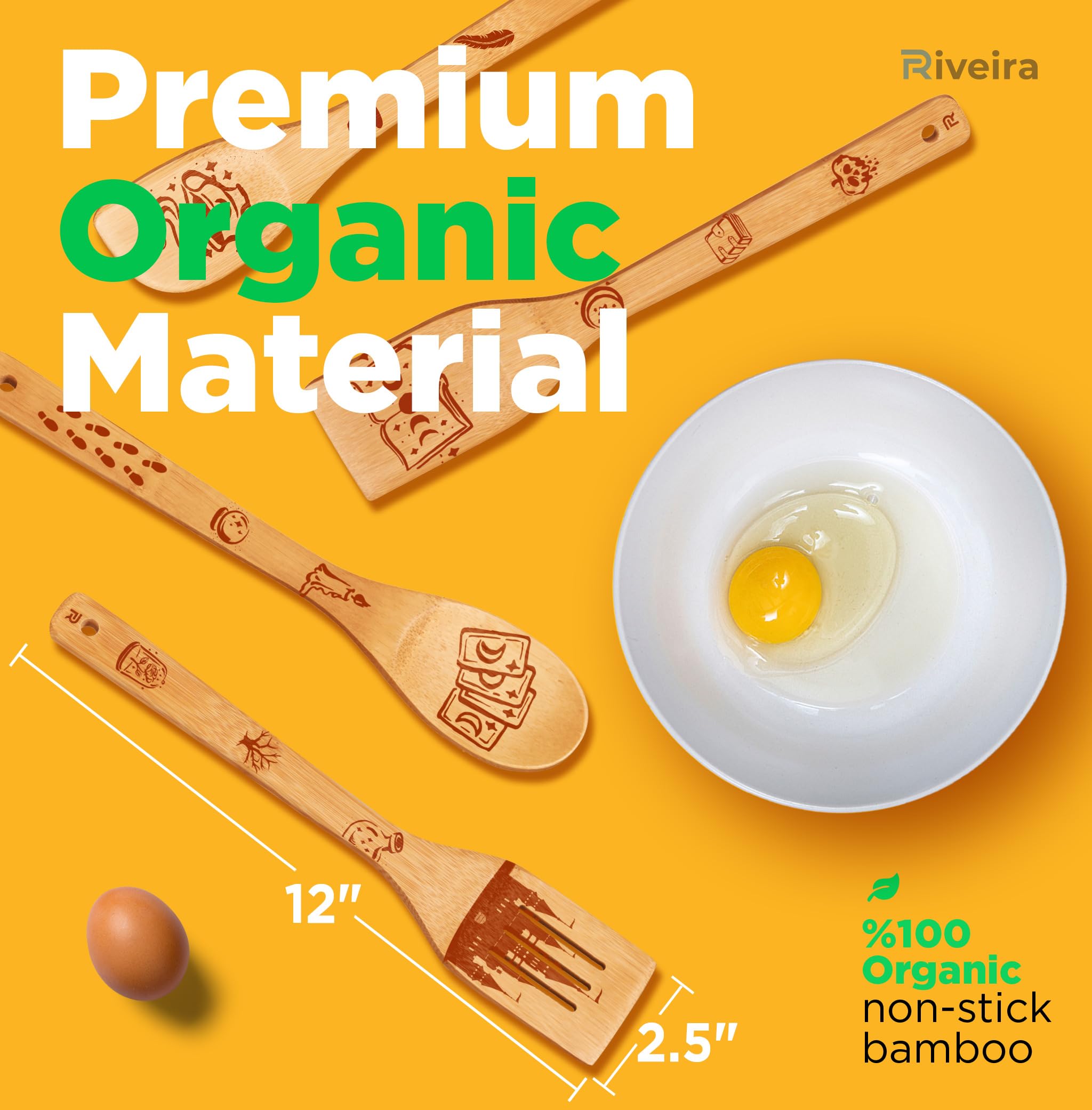 Riveira Magic Wizard Gifts Organic Wooden Spoons For Cooking Utensils Set 6-piece - Christmas Gifts For Women Kitchen Utensils Spatulas For Nonstick Cookware Gifts For Cooking Lovers