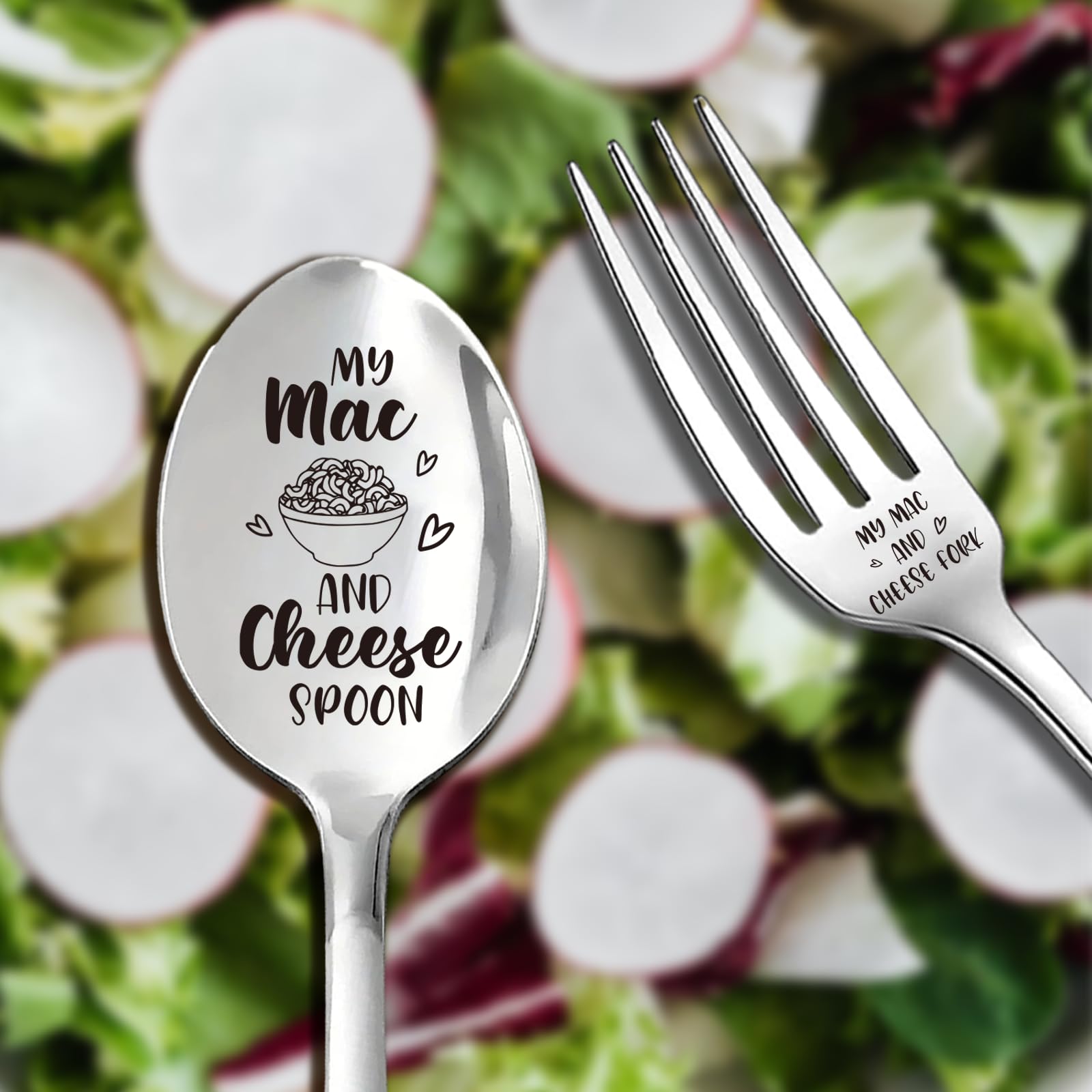 2Pcs My Mac and Cheese Funny Stainless Steel Spoon Fork Set for Mac and Cheese Lovers Friends Sister Birthday Valentine Christmas Thanksgiving Graduation Housewarming Gifts