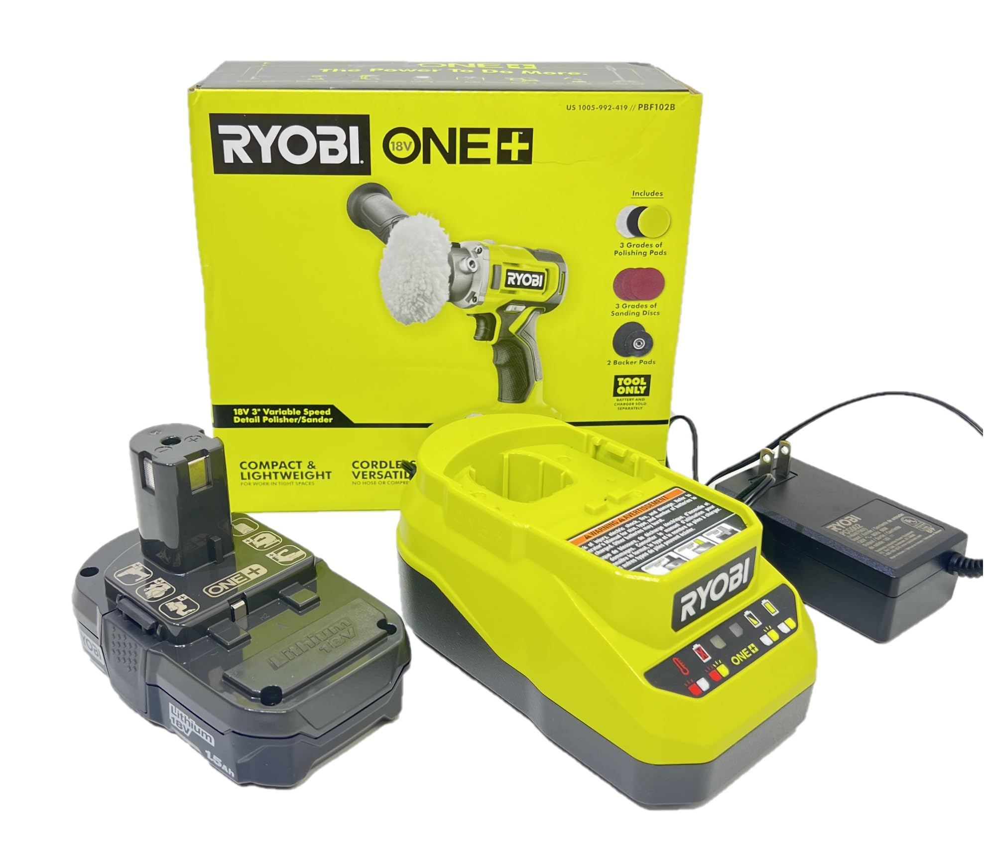 RYOBI 18V Cordless 3 in. Variable Speed Detail Polisher/Sander Kit with (1) Battery and Charger - Bulk Packaged