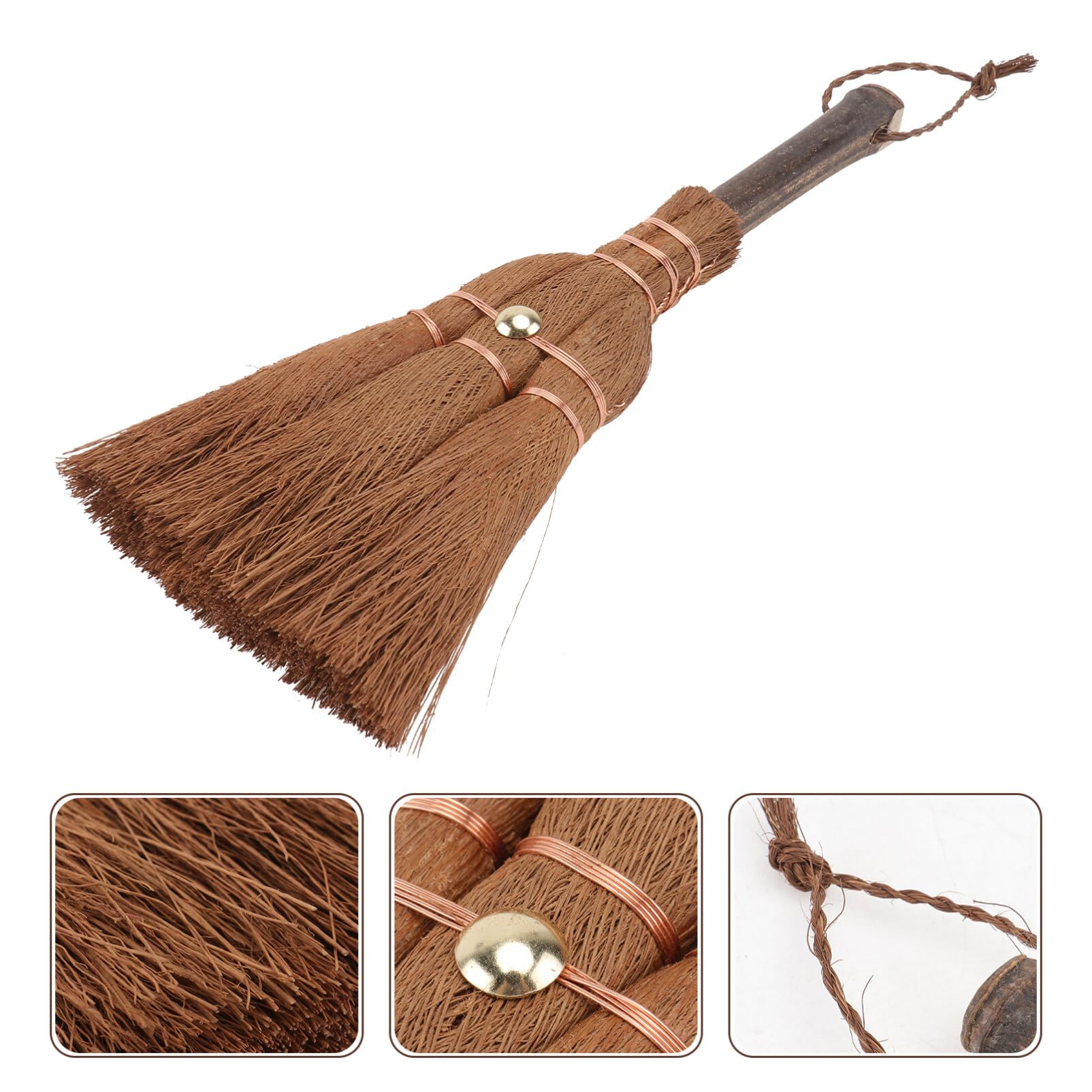 Handmade Broom Soft Mini Whisk Broom Sweeping with Solid Wood Handle - 9.5inch Thai Duster Broom for Cleaning Car/Bed/Couch/Draft/Garden/Furniture/Clothes