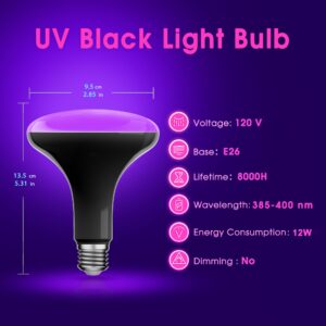 Black Light Bulbs, LED Black Flood Light Bulb for Glow in The Dark, 12W Blacklight Bulb 120W Equivalent, UV Black Light Light Bulb for Glow Party, Body Paint Fluorescent Poster Blacklight