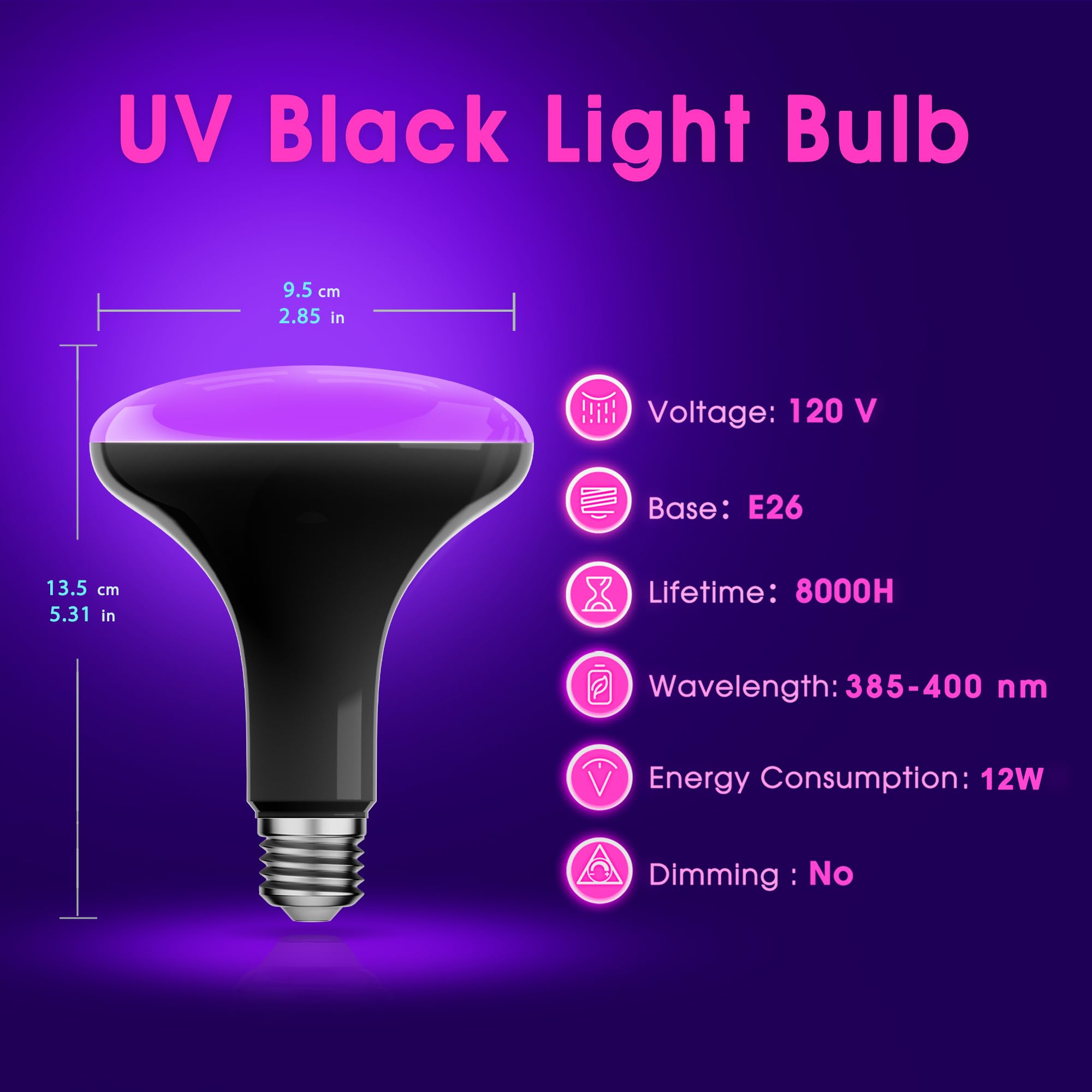 Black Light Bulbs, LED Black Flood Light Bulb for Glow in The Dark, 12W Blacklight Bulb 120W Equivalent, UV Black Light Light Bulb for Glow Party, Body Paint Fluorescent Poster Blacklight