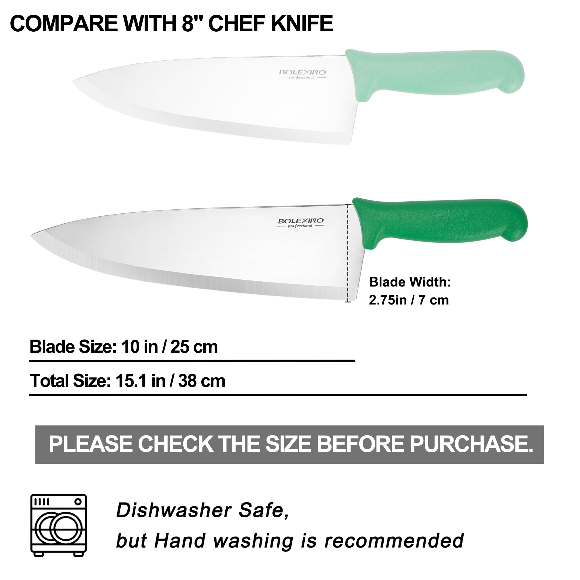 BOLEXINO 10 inch Japanese High Carbon Stainless Steel Chef Knife, Professional Sharp Wide Cook Knife with Non-slip Ergonomic Handle, for Kitchen Home Restaurant (Green)