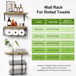 HAMITOR Floating Shelves Wall Mounted Over Toilet: Bathroom Shelf with Towel Rack Paper Holder Storage - Rustic Wood Farmhouse Shelves for Wall Decor/Bathroom