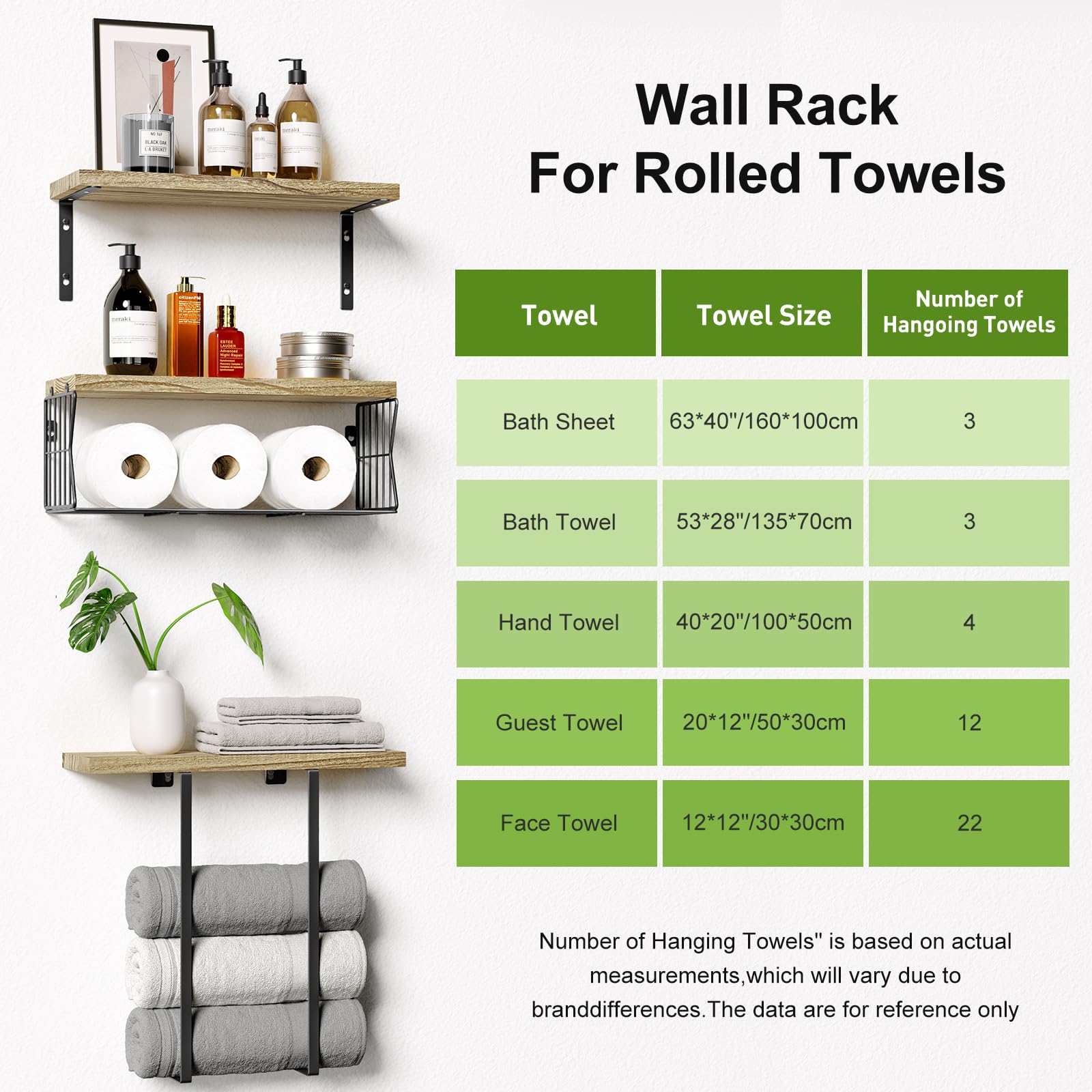 HAMITOR Floating Shelves Wall Mounted Over Toilet: Bathroom Shelf with Towel Rack Paper Holder Storage - Rustic Wood Farmhouse Shelves for Wall Decor/Bathroom