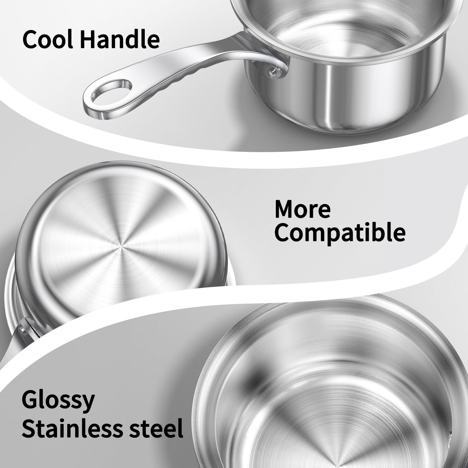 Macevia Mini Sauce Pan with Lid,Stainless Steel Butter Warmer Mini Pan Cooking Sauce Stay-Cool Handle For All Stoves Multipurpose Use for Home Kitchen or Restaurant (13.8oz/320ml) - Silver