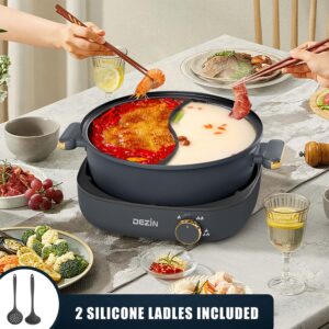 Dezin Hot Pot Electric with Divider, 4L Electric Shabu Shabu with Dual-Flavor Pot,3.7" Depth Nonstick Dual Side Electric Pot with Multi-Power Control for Party, Family and Friend Gathering