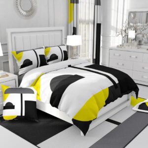 Erosebridal Geometric Bedding Set for Boys, Yellow Black Grey White Comforter Cover Geometry Irregular Shape Comforter Cover King Size for Kids Teens Adult Men, Rustic Farmhouse Country Bed Set