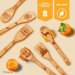 Riveira Magic Wizard Gifts Organic Wooden Spoons For Cooking Utensils Set 6-piece - Christmas Gifts For Women Kitchen Utensils Spatulas For Nonstick Cookware Gifts For Cooking Lovers