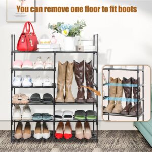 Piggy-G 9 Tiers Shoes Rack for Entryway, Shoe Organizer with Hook Rack, Shoe Storage Shelf Organizer Stackable Long Shoe Shelf for Hallway Entryway, Closet, Garage, Bedroom, Cloakroom