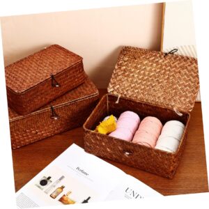 Luxshiny 3pcs Woven Storage Baskets with Lids Shelves Basket Organizer Pantry Organizer Baskets Storage Container Basket for Home(Brown)