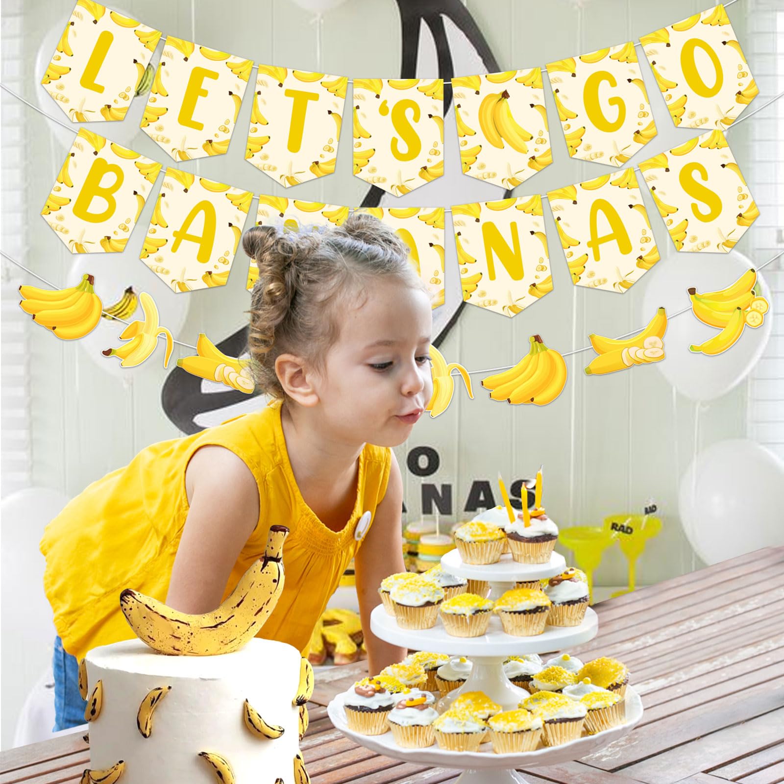 Banana Birthday Decorations Let's Go Bananas Banner Gold Banana Theme Garland for 1st Birthday Baby Shower Banana Fruit Themed Party