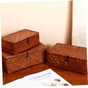 Luxshiny 3pcs Woven Storage Baskets with Lids Shelves Basket Organizer Pantry Organizer Baskets Storage Container Basket for Home(Brown)