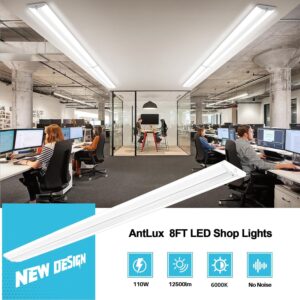 ANTLUX 8FT LED Shop Light, Ultra Slim LED Wraparound 110W [6-lamp T8 Fluorescent Equiv.], 12500LM, 6000K, Commercial 8 Foot Strip Lights, Flush Mount Garage Office Warehouse Ceiling Lighting, 6 Pack