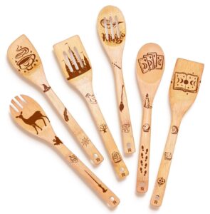 riveira magic wizard gifts organic wooden spoons for cooking utensils set 6-piece - christmas gifts for women kitchen utensils spatulas for nonstick cookware gifts for cooking lovers