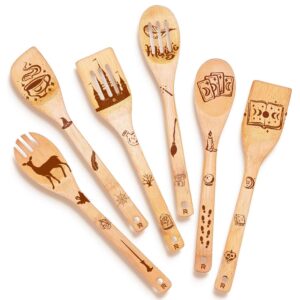 Riveira Magic Wizard Gifts Organic Wooden Spoons For Cooking Utensils Set 6-piece - Christmas Gifts For Women Kitchen Utensils Spatulas For Nonstick Cookware Gifts For Cooking Lovers