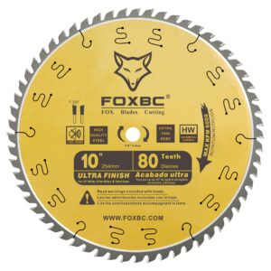 foxbc 10-inch table saw blade, 80-tooth, ultra finish wood cutting, 5/8-inch arbor