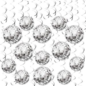 54 pieces disco party decorations disco ball hanging swirls 70s party hanging swirls ceiling decor for disco fever party 70s hippie birthday party favors supplies (silver)