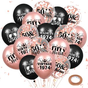 50th birthday balloons 18pcs rose gold and black 1974 balloons 50th birthday party decorations for women 12 inch confetti latex vintage sweet 50th balloons for 50th birthday anniversary party supplies