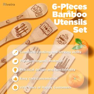 Riveira Magic Wizard Gifts Organic Wooden Spoons For Cooking Utensils Set 6-piece - Christmas Gifts For Women Kitchen Utensils Spatulas For Nonstick Cookware Gifts For Cooking Lovers