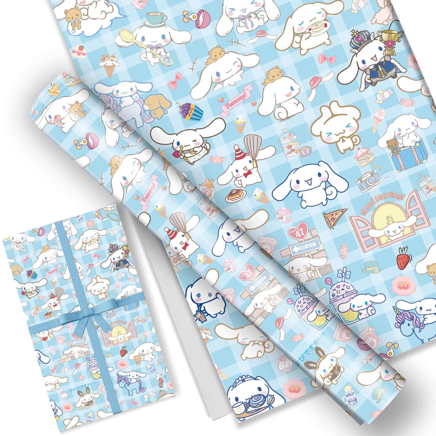 EYQQM Pack of 5 CINNAMOROLL Gift Wrapping Paper 20" x 30" Kraft Paper Sheets Quality Kitty Birthday Wrapping Paper Set for Kids, Party Storage Festive Decoration (Blue Puppy)