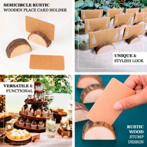 Efavormart Set of 10 Semicircle Rustic Wood Place Card Holders with Brown Paper Place Cards, Wedding Table Number Display Stands - 2.5"