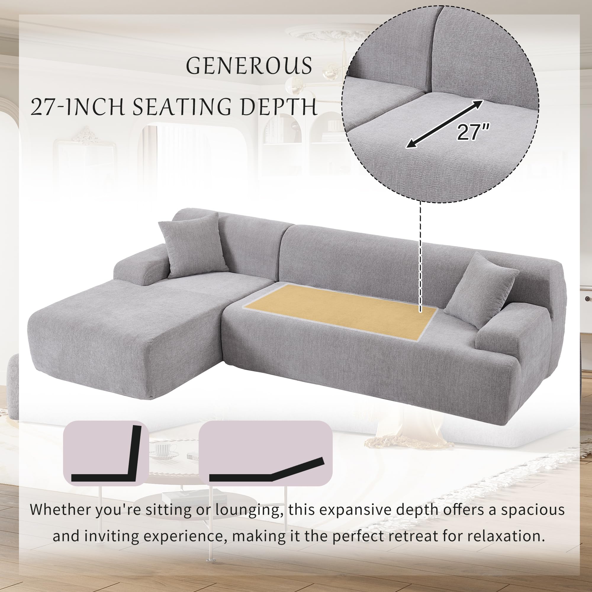 P PURLOVE Minimalist L Shaped Sofa Couch, Modular Sectional Living Room Sofa Couch,2 Piece Free Combination Simple L-Shape Sofa Sectional Couch for Living Room,Small Places,Gray